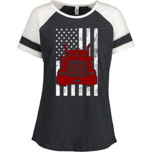 American Trucker USA Flag Enza Ladies Jersey Colorblock Tee