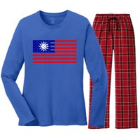 Taiwan Usa Flag Taiwanese American Citizen Nationality Gift Women's Long Sleeve Flannel Pajama Set 