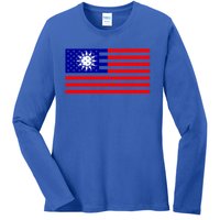 Taiwan Usa Flag Taiwanese American Citizen Nationality Gift Ladies Long Sleeve Shirt