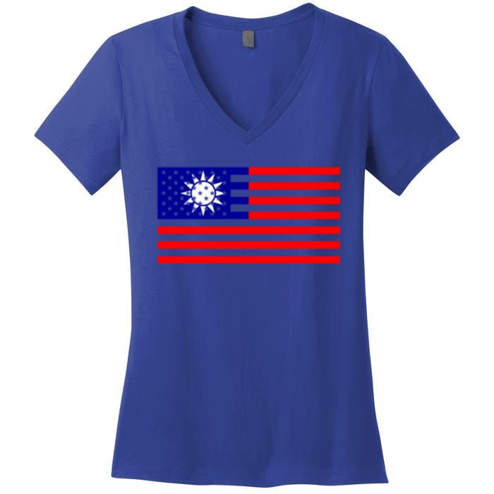 Taiwan Usa Flag Taiwanese American Citizen Nationality Gift Women's V-Neck T-Shirt