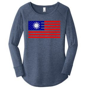 Taiwan Usa Flag Taiwanese American Citizen Nationality Gift Women's Perfect Tri Tunic Long Sleeve Shirt