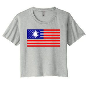 Taiwan Usa Flag Taiwanese American Citizen Nationality Gift Women's Crop Top Tee