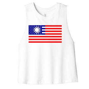 Taiwan Usa Flag Taiwanese American Citizen Nationality Gift Women's Racerback Cropped Tank