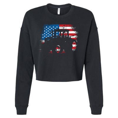 Tractor USA Flag Design For Patriotic Farmer Cropped Pullover Crew