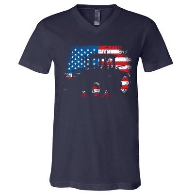 Tractor USA Flag Design For Patriotic Farmer V-Neck T-Shirt