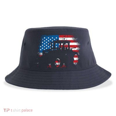 Tractor USA Flag Design For Patriotic Farmer Sustainable Bucket Hat
