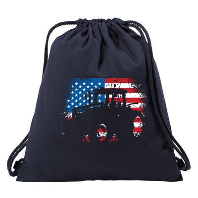 Tractor USA Flag Design For Patriotic Farmer Drawstring Bag