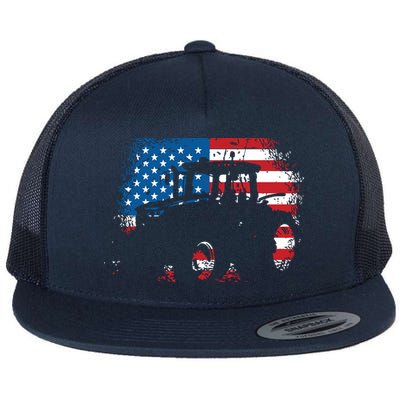 Tractor USA Flag Design For Patriotic Farmer Flatbill Hat