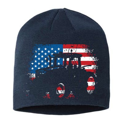 Tractor USA Flag Design For Patriotic Farmer Sustainable Beanie