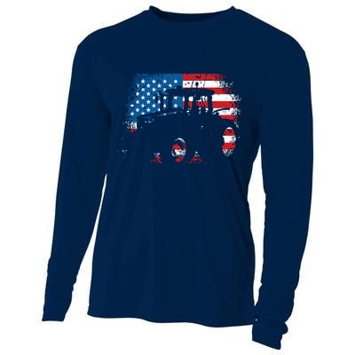 Tractor USA Flag Design For Patriotic Farmer Cooling Performance Long Sleeve Crew