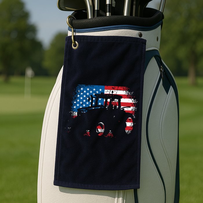 Tractor USA Flag Design For Patriotic Farmer Golf Towel
