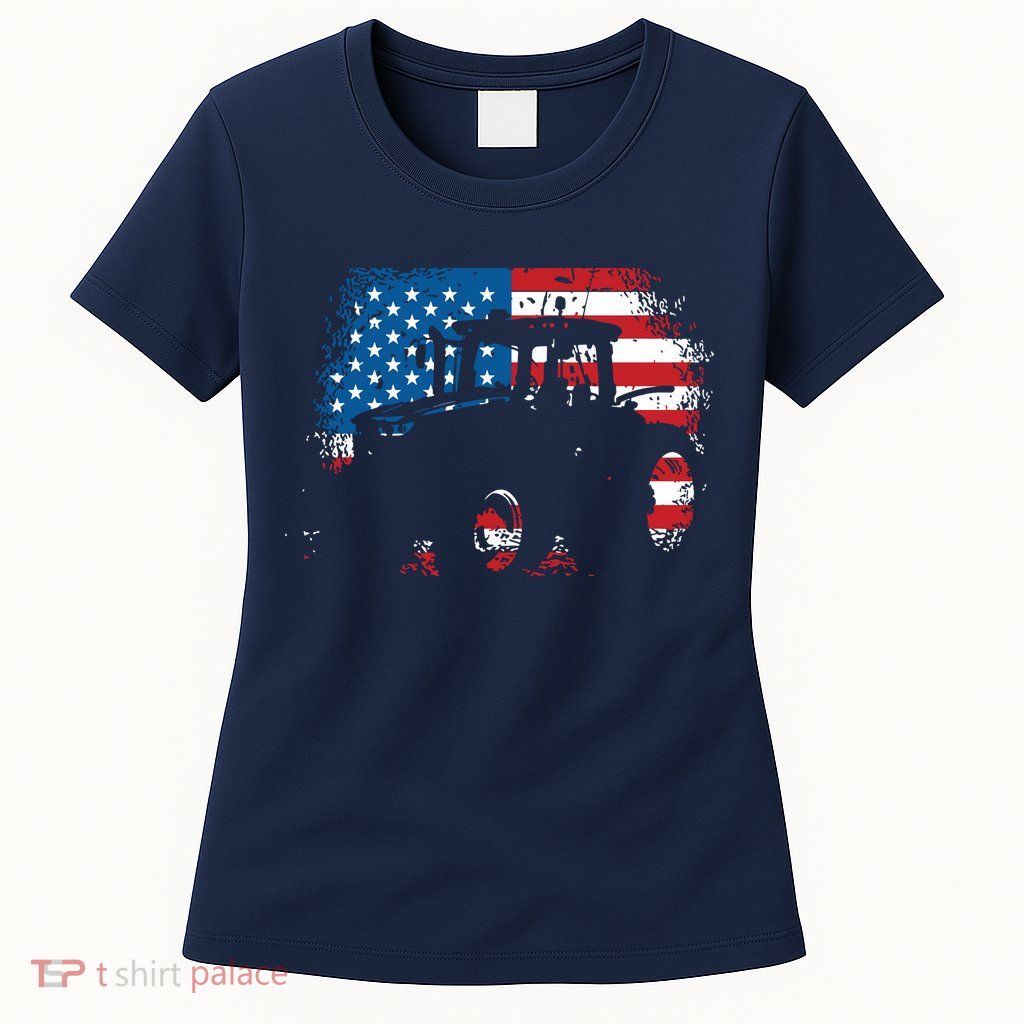 Tractor USA Flag Design For Patriotic Farmer Womens T-Shirt
