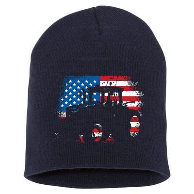Tractor USA Flag Design For Patriotic Farmer Short Acrylic Beanie
