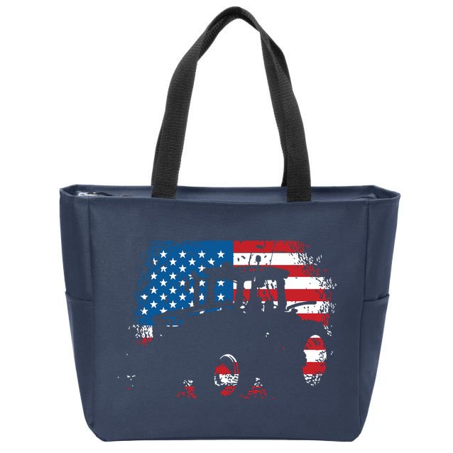 Tractor USA Flag Design For Patriotic Farmer Zip Tote Bag