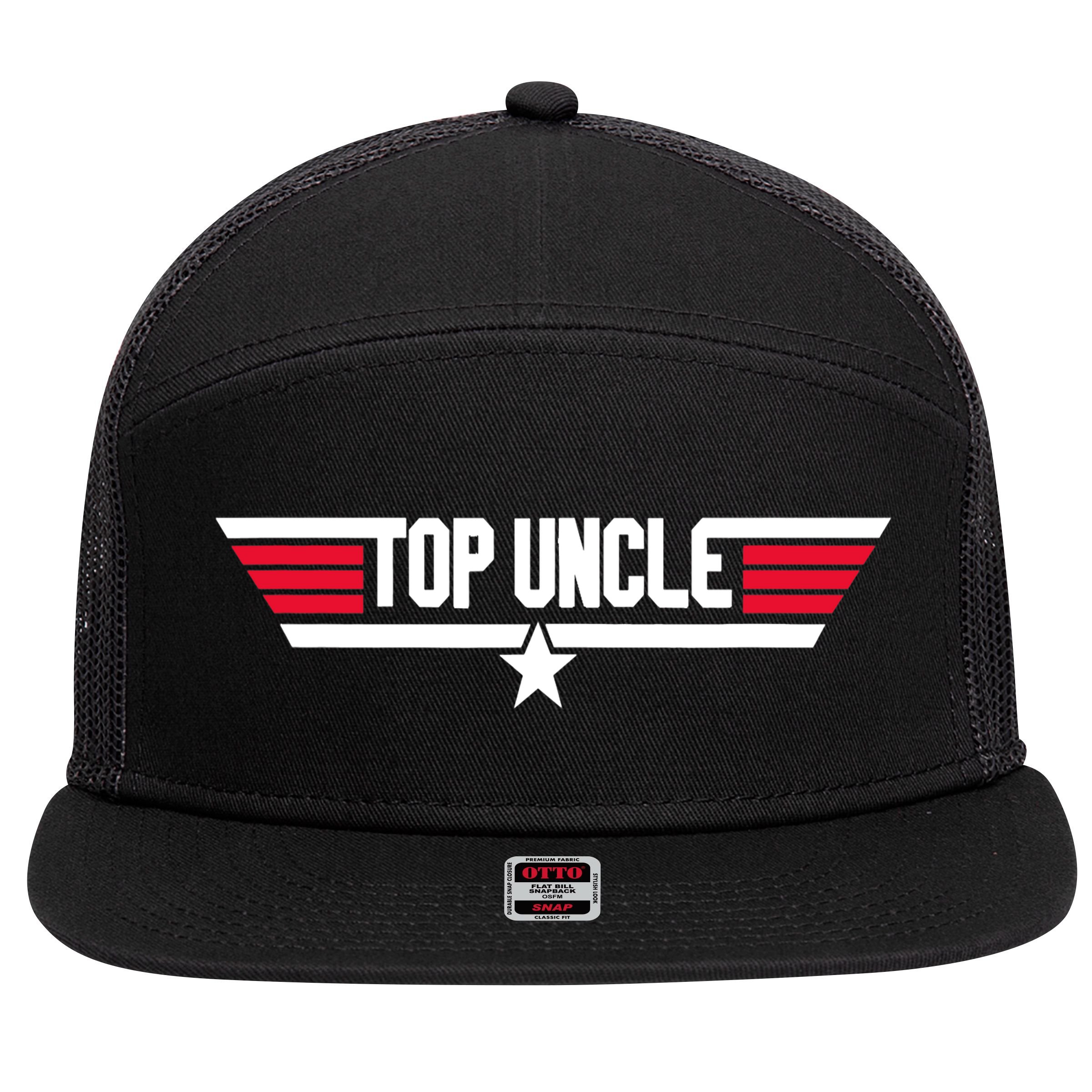 Top Uncle Funny Uncle 80s Father's Day Gift 7 Panel Mesh Trucker Snapback Hat