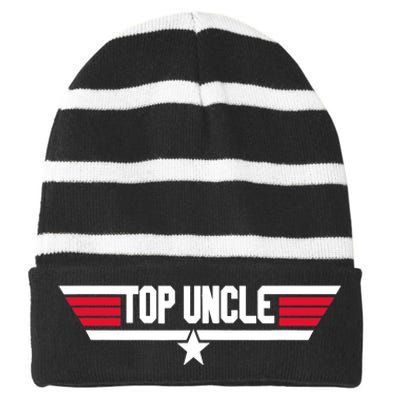 Top Uncle Funny Uncle 80s Father's Day Gift Striped Beanie with Solid Band