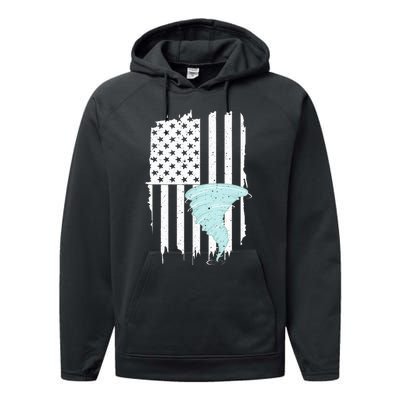 Tornado Us Flag Hurricane Storm Tornado Chaser Performance Fleece Hoodie