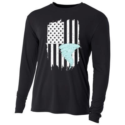 Tornado Us Flag Hurricane Storm Tornado Chaser Cooling Performance Long Sleeve Crew