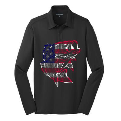 Transparent USA Fish Flag Silk Touch Performance Long Sleeve Polo