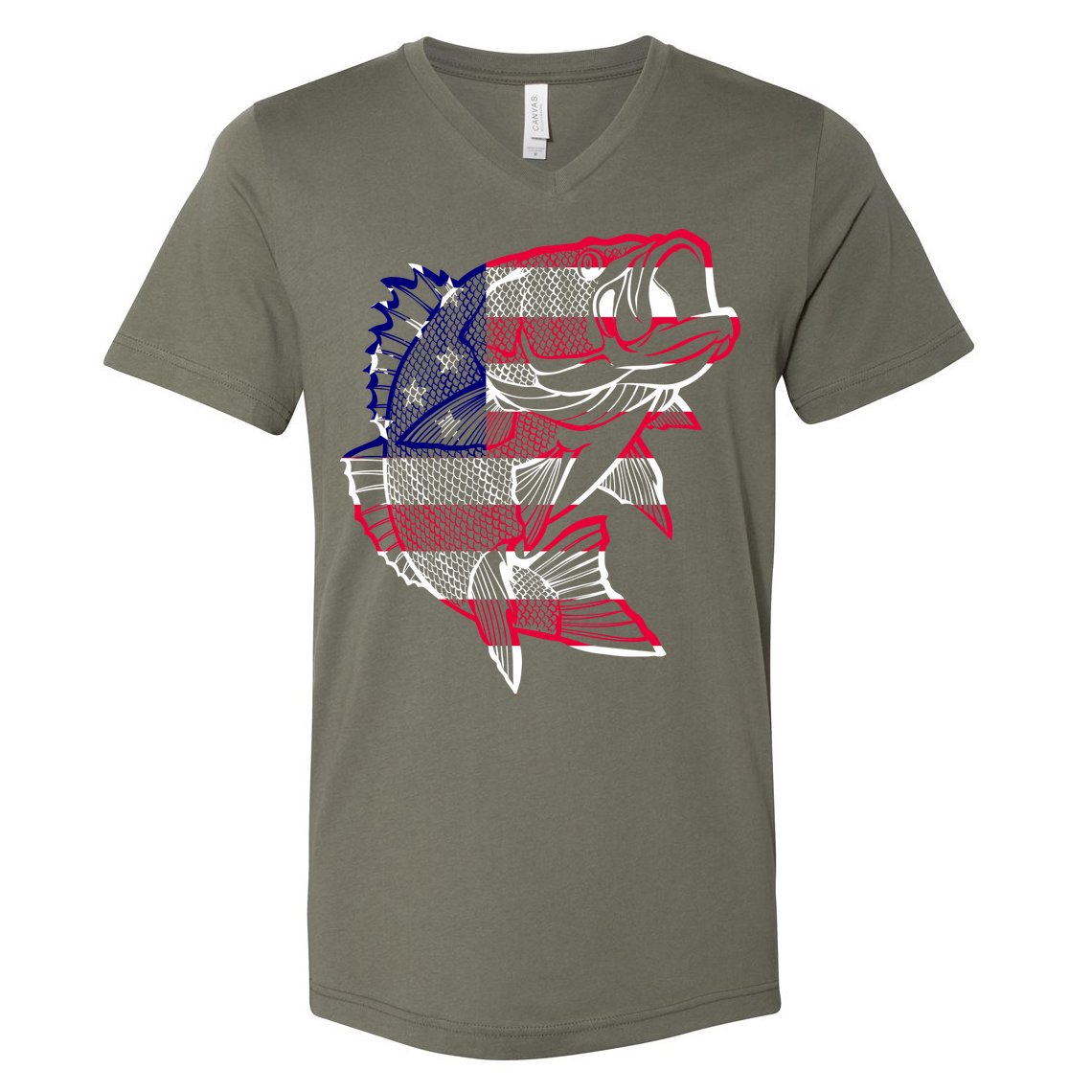Transparent USA Fish Flag V-Neck T-Shirt