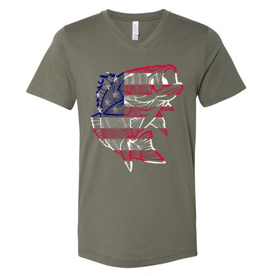 Transparent USA Fish Flag V-Neck T-Shirt