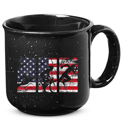 Triathlon Usa Flag Triathlete Athlete Sports Swim Run Bike 15oz Campfire Ceramic Mug