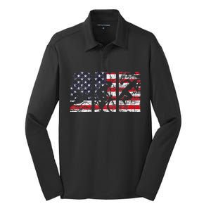 Triathlon Usa Flag Triathlete Athlete Sports Swim Run Bike Silk Touch Performance Long Sleeve Polo