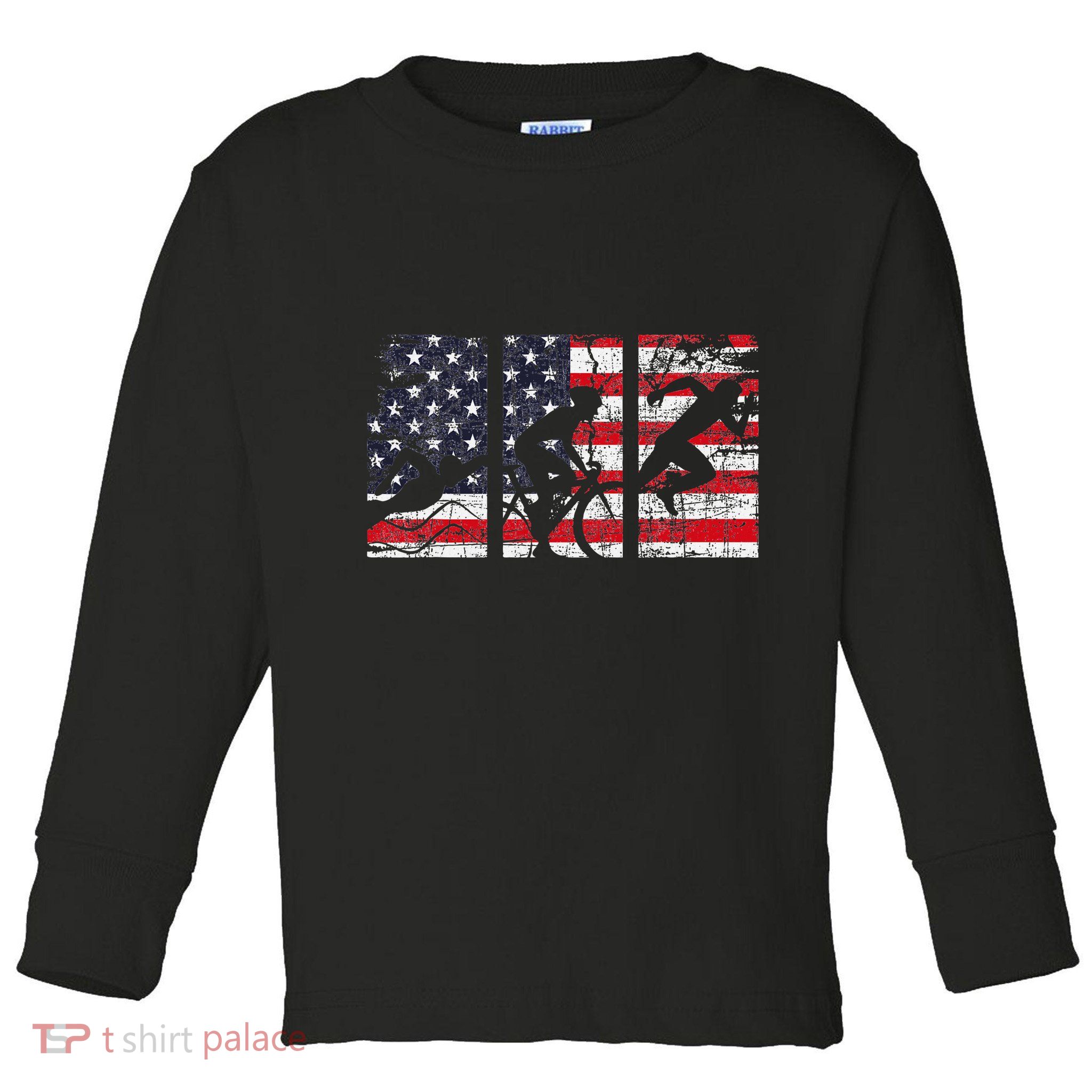 Triathlon Usa Flag Triathlete Athlete Sports Swim Run Bike Toddler Long Sleeve Shirt
