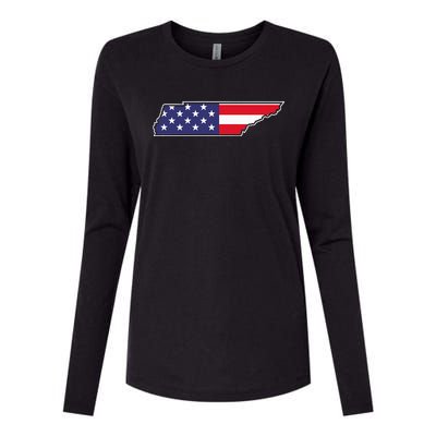 Tennessee USA Flag State Outline Patriotic American Womens Cotton Relaxed Long Sleeve T-Shirt