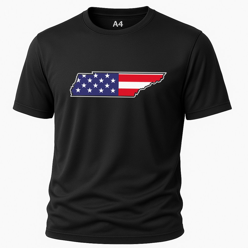Tennessee USA Flag State Outline Patriotic American Cooling Performance Crew T-Shirt