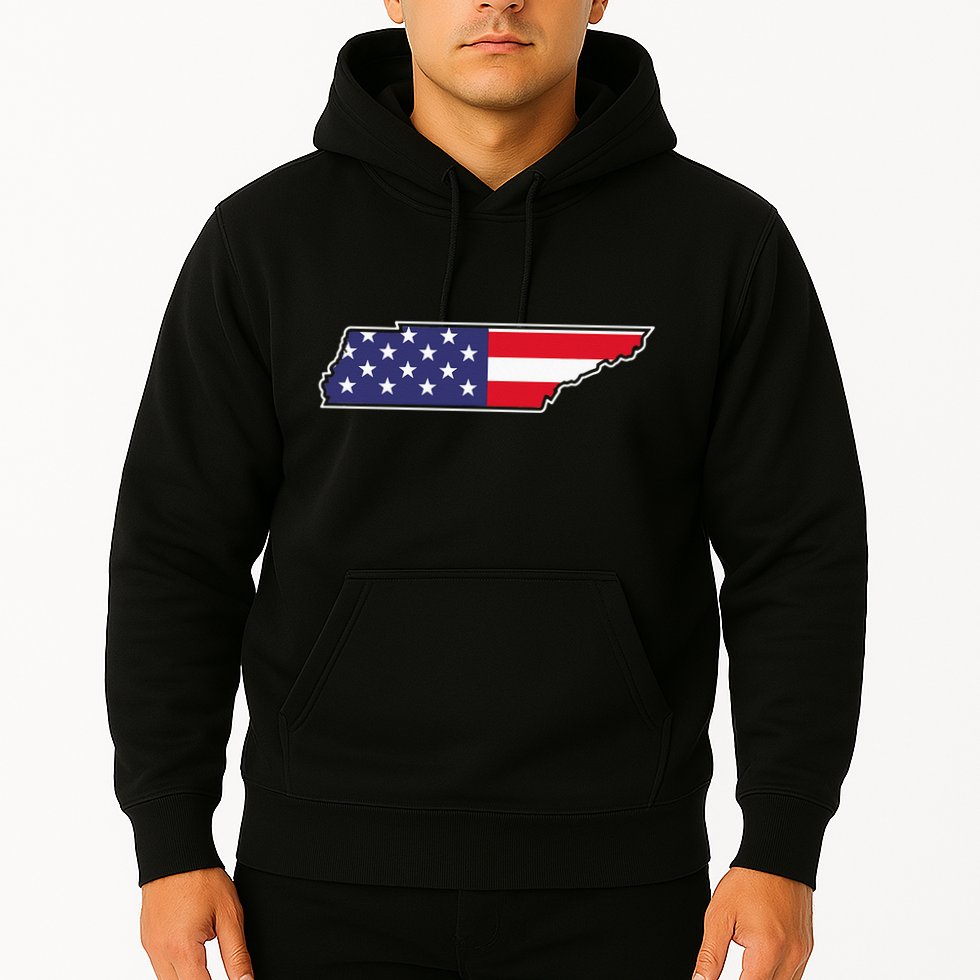 Tennessee USA Flag State Outline Patriotic American Hoodie