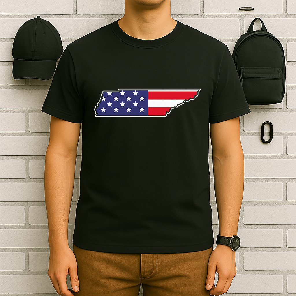 Tennessee USA Flag State Outline Patriotic American T-Shirt