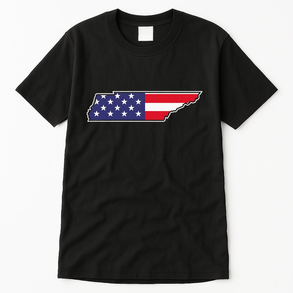 Tennessee USA Flag State Outline Patriotic American Tall T-Shirt