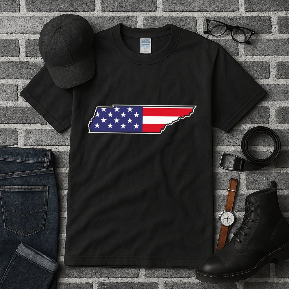 Tennessee USA Flag State Outline Patriotic American Tall T-Shirt