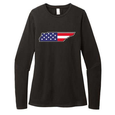 Tennessee USA Flag State Outline Patriotic American Womens CVC Long Sleeve Shirt