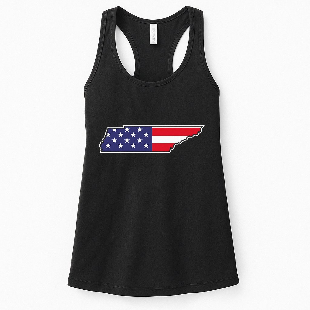 Tennessee USA Flag State Outline Patriotic American Womens Tank Top