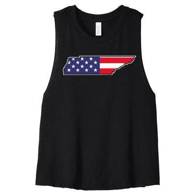 Tennessee USA Flag State Outline Patriotic American Women's Racerback Cropped Tank