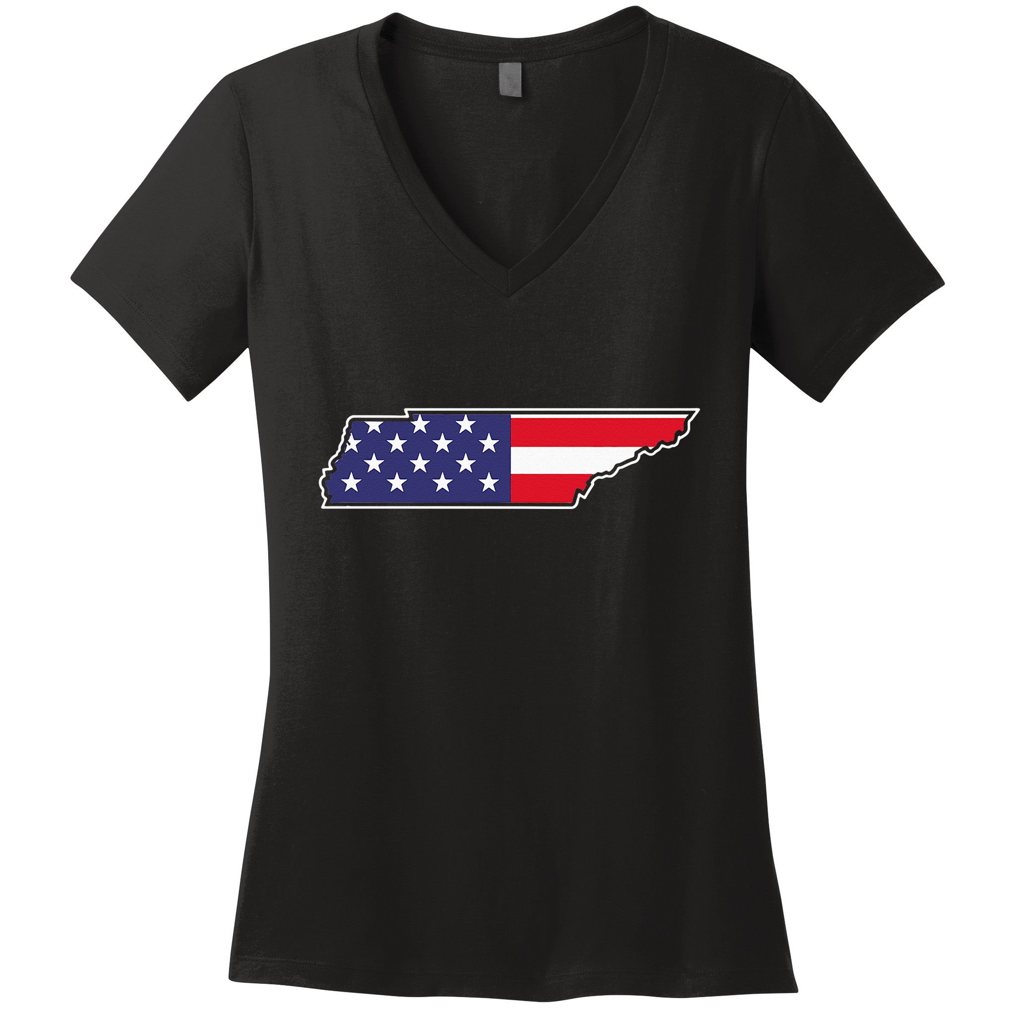 Tennessee USA Flag State Outline Patriotic American Women's V-Neck T-Shirt