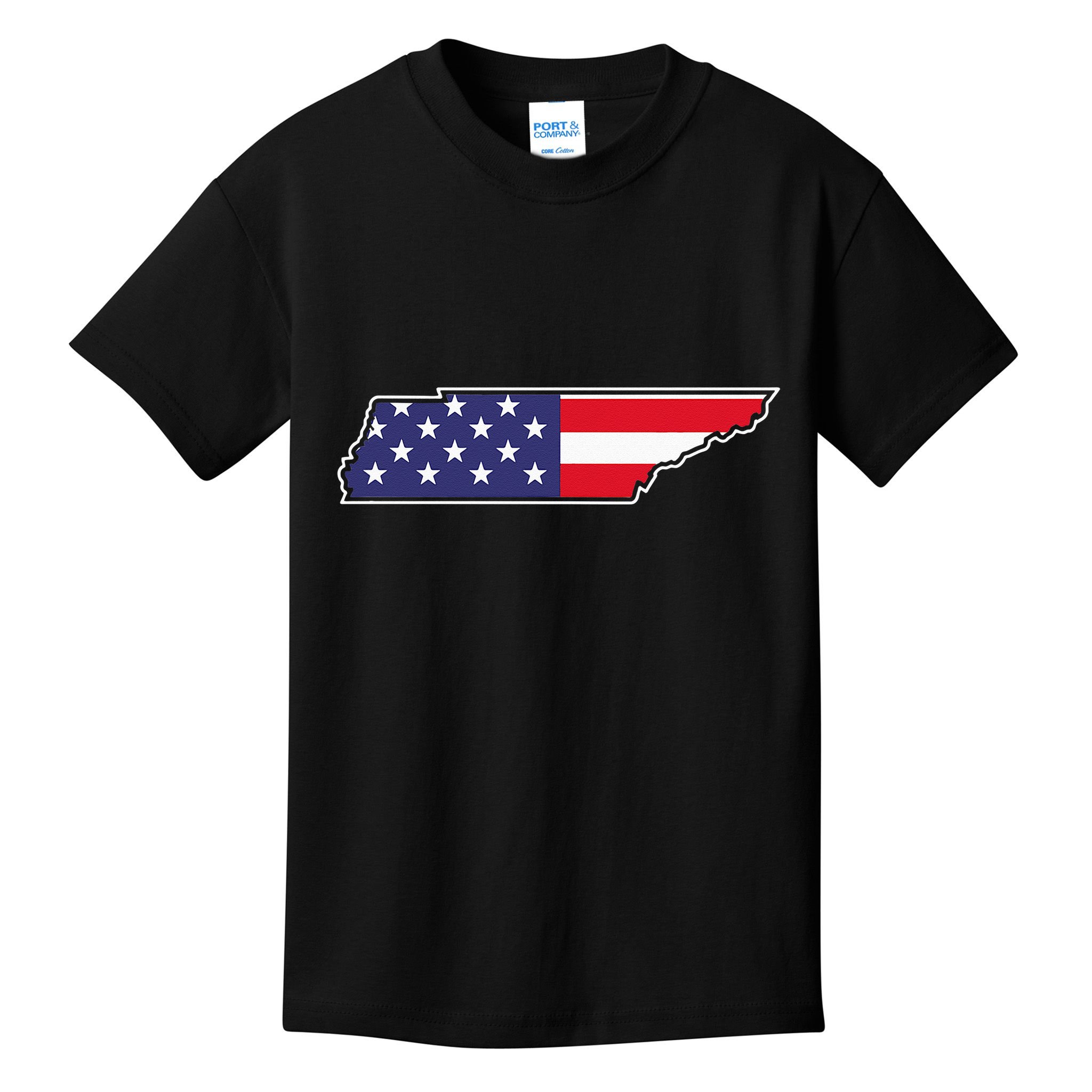 Tennessee USA Flag State Outline Patriotic American Kids T-Shirt