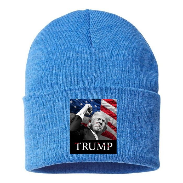 Trump Us Flag Donald Trump Election Rally Shooting 2024 Sustainable Knit Beanie