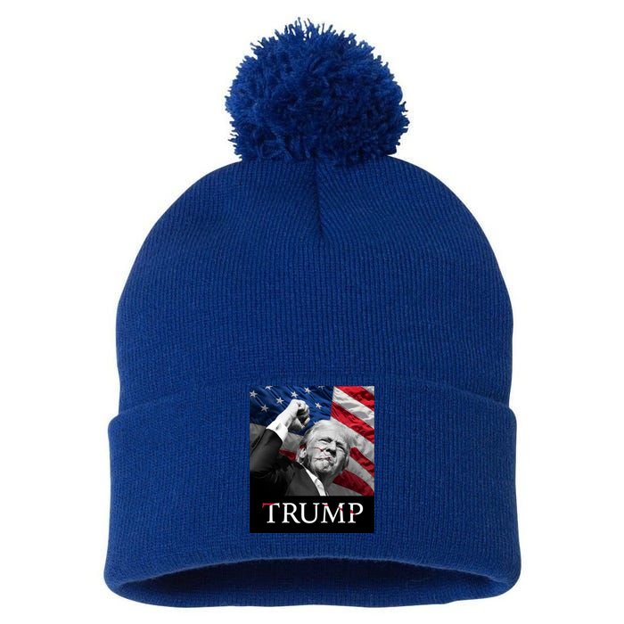 Trump Us Flag Donald Trump Election Rally Shooting 2024 Pom Pom 12in Knit Beanie