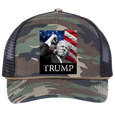 Trump Us Flag Donald Trump Election Rally Shooting 2024 Retro Rope Trucker Hat Cap