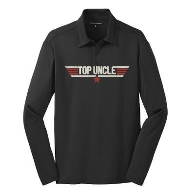 Top Uncle Funny Vintage 80's Gift Uncle 80s 1980 Silk Touch Performance Long Sleeve Polo