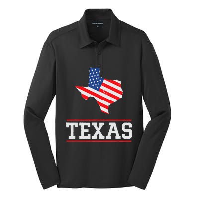 Texas US Flag - US State Texas Silhouette Texas Souvenir Silk Touch Performance Long Sleeve Polo