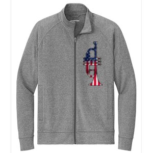 Trumpet Usa Flag Funny Trumpeter Musician 4th Of July Stretch Full-Zip Cadet Jacket