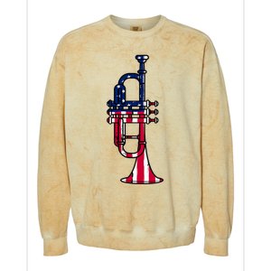 Trumpet Usa Flag Funny Trumpeter Musician 4th Of July Colorblast Crewneck Sweatshirt