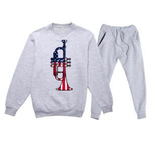 Trumpet Usa Flag Funny Trumpeter Musician 4th Of July Premium Crewneck Sweatsuit Set