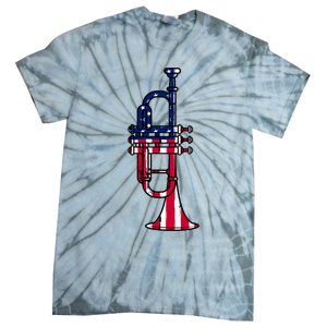 Trumpet Usa Flag Funny Trumpeter Musician 4th Of July Tie-Dye T-Shirt