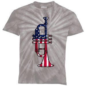 Trumpet Usa Flag Funny Trumpeter Musician 4th Of July Kids Tie-Dye T-Shirt