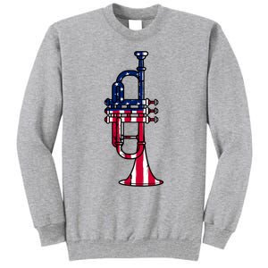 Trumpet Usa Flag Funny Trumpeter Musician 4th Of July Tall Sweatshirt